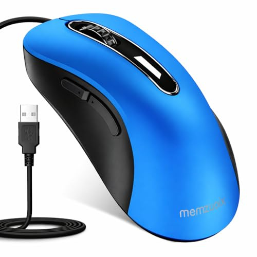 memzuoix Maus mit Kabel – Optische USB-Maus mit 1400 DPI, 5 Tasten, ergonomisches Design, 1,5 m Kabel – Für PC, Laptop, Mac (Blau)