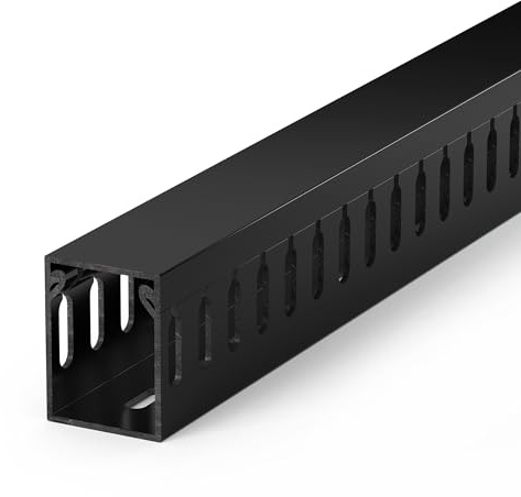 1.6H x 1.2W Cable Raceway, 6ft Under Desk Wire Management Channel, Black | Slotted Wire Duct, 2 Pack (3 ft Each), Heavy-Duty PVC Cable Management for Server Racks, Network Cables & Electrical Cabinets