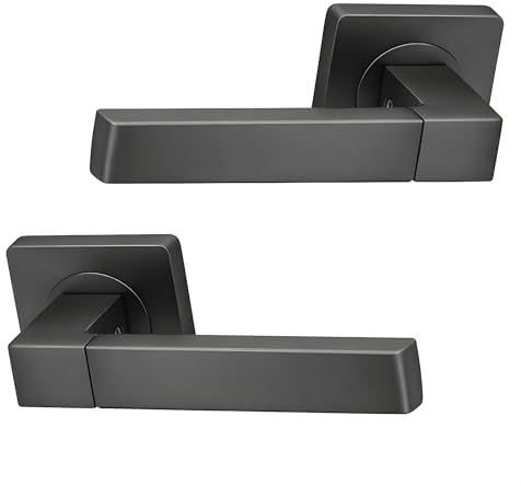 UAP Cube Internal Door Handles On Square Rose, Metal Grey Lever Handles for Interior Wooden Doors, Keyless Pair