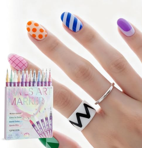 12 Farben 3D Nagellack Stift Set Nail Art Nagelkunststift DIY Linie Nagelkunst Graffiti Nageldesign Maniküre Werkzeuge Nagelkunststift für Zeichnen, Umreißen, Graffiti