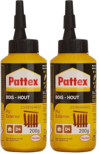 PATTEX Colle à Bois PU, spécial collage extérieur - Biberon 200g (Lot de 2)