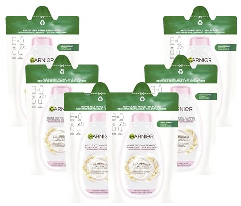 Garnier Wahre Schätze Sanfte Hafermilch Shampoo Refill Multipack, Nachfüllpack mit -60% weniger Plastik, recyclebar (6x250ml),für empfindliches Haar, sensible Kopfhaut, spendet Feuchtigkeit