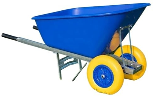 200L Plastic Tray Heavy Duty Twin Wheel Wheelbarrow with Puncture Resistant Wheels for Garden and Farm