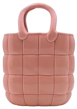 Blumenvase, Dekovase, Pflanzenvase, Tischvase, Keramikvase, Blumenvase als Handtasche, Handtaschenvase aus Keramik, in rosa mit Henkel Größe: L/B/H 18 x 10 x 25 cm.