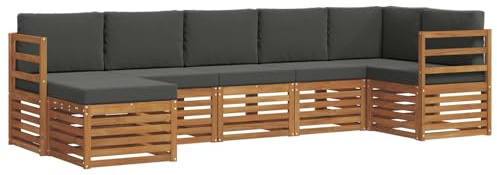 vidaXL Sofagarnituren 7 pcs Natur und Anthrazit Massivholz Akazie, Moderner Garten-Sofa, Robustes Lounge-Set, stylische Möbel für gemütliches Terrassen-Sitzen