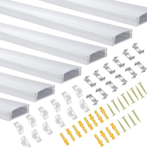 PULUME LED Profil 6m, U-Form LED Aluminium Profil mit Weiße Milchige Abdeckung, und Montageklammer für LED-Streifen (LED Strips/Band bis 12 mm inkl.