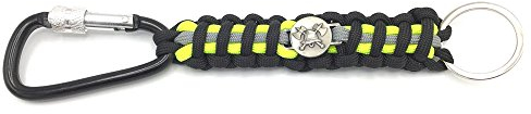 Feuerwehrstore Feuerwehr Paracord Schlüssel-Anhänger | reflektierend Silber/Neongelb/schwarz | Autoschlüsselanhänger | reissfeste Schnur Survival-Schnur Feuerwehrfrau Feuerwehrmann