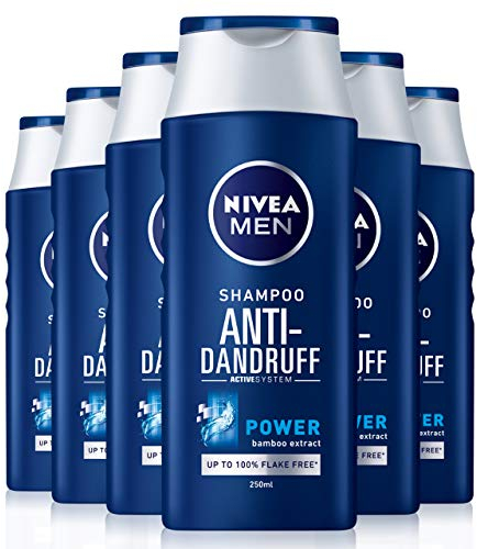 Nivea Men Anti-Schuppen Kraft-Shampoo, 6er-Packung (6 x 250 ml), tägliches Shampoo zur Schuppen-Behandlung für Männer, Anti-Schuppen-Shampoo, entfernt bis zu 100% der sichtbaren Schuppen
