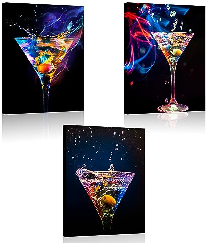 Biuteawal - 3-teiliges Wandbild, buntes Sektweinbild, Gemälde auf Leinwand, Wein, Getränke, Kunstdruck, für Party, Dekoration, moderne Bar, Kneipe, Zuhause, Esszimmer, Wanddekoration