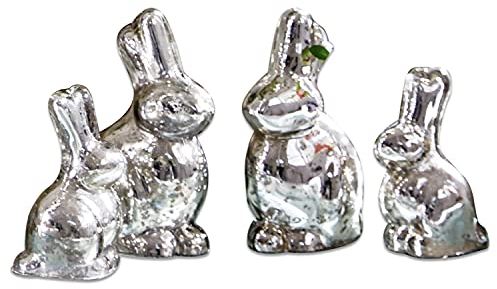 Loberon Hase 4er Set Tura, unterschiedliche Größen, charmante Hasenfamilie, edler Glanz, Osterfiguren, Ostern, Osterdeko, Glas, Silber