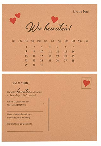 ewtshop® Hochzeitseinladungskarten Save the Date, im Format 10,5 x 14,8 cm, Hochzeitskarten aus hochwertigem Kraftpapier, Vintage Postkarten
