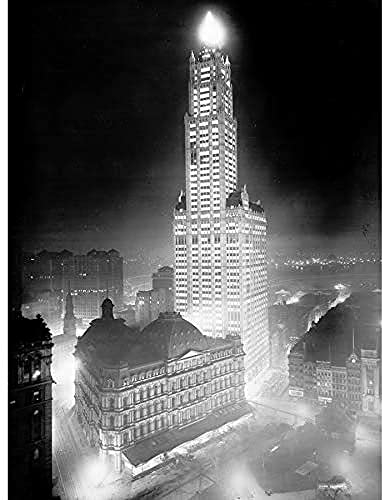 Artery8 New York Woolworth Building At Night Vintage Photo Art Print Canvas Premium Wall Decor Poster Mural Nacht Jahrgang Fotografieren Wand Deko