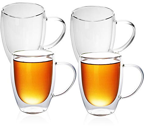 INTIRILIFE 4X Doppelwandige Thermo Gläser Set -250-300ml- Mundgeblasen isoliert für Espresso Cappuccino, Teegläser Kaffeegläser Latte Macchiato Tassen, Schwebeeffekt mit Henkel