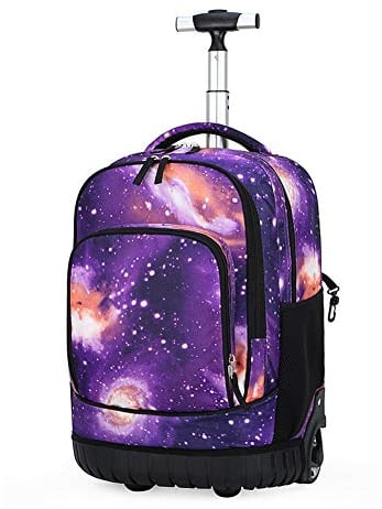 BOZONLI Trolley Rucksack Jungen Trolley Schultasche mit Rollen Rucksack Schultrolley Rucksäcke Schulrucksack Schulranzen mit Rollen, Sternenhimmel lila