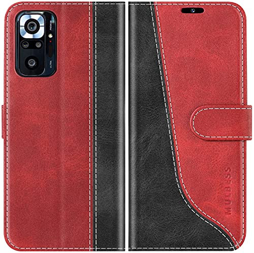 Mulbess für Xiaomi Redmi Note 10 Pro Hülle, Handyülle Leder mit Kartenfach, Klapphülle mit Magnetverschluss, Flip Case Etui Handytasche Schutzhülle, Stilvoll Wein Rot