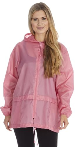 Style It Up Unisex Mens Ladies Water Resistant Plain Raincoat Kagools Jacket Hooded Cagoule (Pink, L)