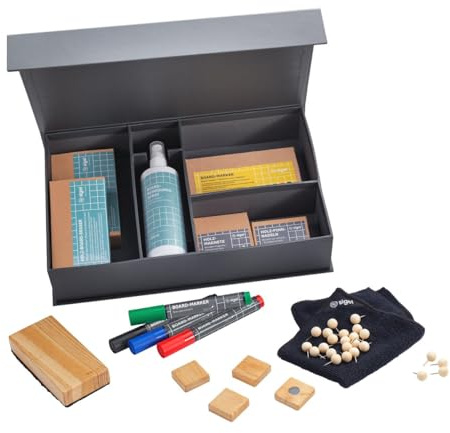 SIGEL Starterset Whiteboard 4 Marker, Magnete, Pinnadeln, Reiniger | BA310, Mit 4 Markern, Holzmagneten, Pinnnadeln, Eraser und Reinigungssatz