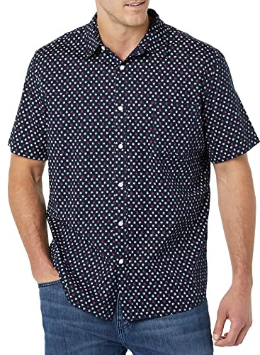 Amazon Essentials Men's Short-Sleeve Stretch Poplin Shirt (Available in Big & Tall), Navy Roses, XL