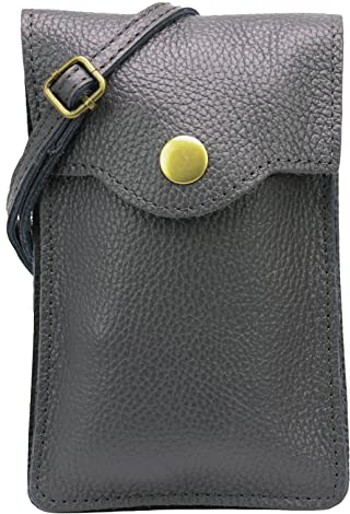 SH Leder Damen Handytasche Umhängetasche Geldbörse Multifunktion Beutel Schultertasche aus Echtleder Verstellbar Schultergurt Handy bis 6.8 Zoll 12x19cm ADA G3282 (Dunkelgrau)
