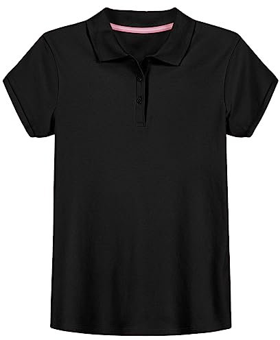 IZOD Girls' School Uniform Short Sleeve Interlock Polo, Black, 6X