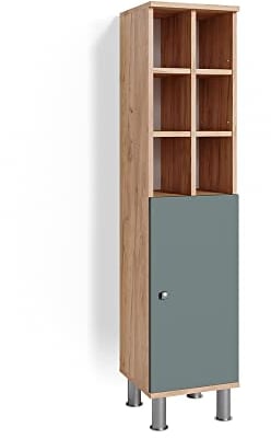 Vicco Midischrank Fynn, Badmöbel, Grün/Goldkraft Eiche, 30 x 130.6 cm große Tür