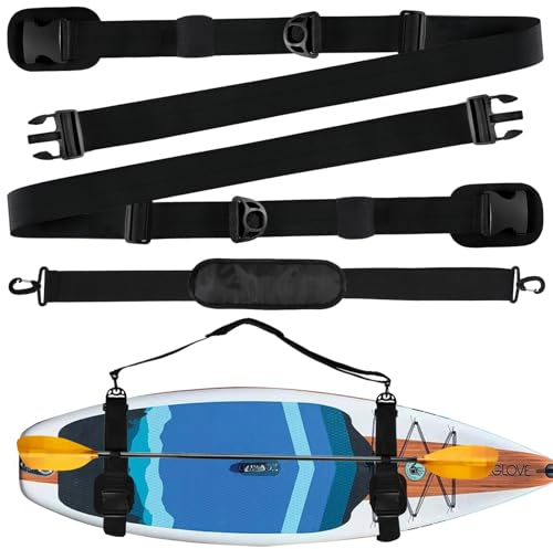 Senbaler SUP Tragegurt, Verstellbarer Surfbrett Schultergurt mit Paddelhalter für Tragen von Kajak, Surfbretter, Paddleboards und Longboards (Schwarz)