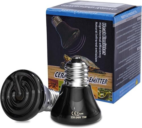 Bonlux 75W Reptile Heat Lamp Bulb,E27 Black Ceramic Heat Bulb,No Light Ceramic Heat Emitter, Ceramic Heat Lamp for Tortoise, Bearded Dragon, Lizard, Chicks, Puppies, Aquarium-2Pack