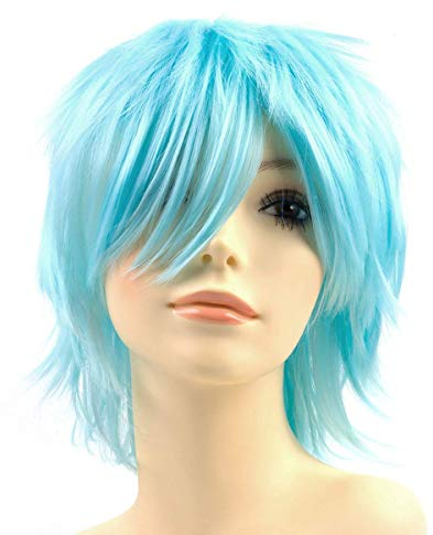 Yamel Anime Halloween Wig Light Blue for Cosplay Party, Synthetic Layered Short Hair Wigs with Bangs, Pastel Wigs for Women Men Adult