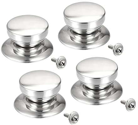 sourcing map Universal Pot Lid Knob, Stainless Steel Replacement Knob 51x28mm for Glass,Stainless Steel Pan Cover Lid, Pack of 4
