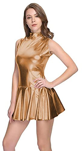 Women Turtleneck A-Line Bodycon Mini Casual Dress,Rose Gold,7XL