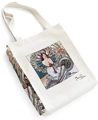 KXT DES!GN Tragetasche Jugendstil aus Baumwoll-Canvas mit Reißverschluss und Innentasche (Monte Carlo)