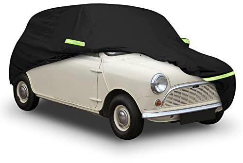 Waterproof Car Cover Compatible with Austin Mini Saloon 1959-2000, 300D All Weather Outdoor Indoor Car Full Cover Sun Rain UV Dust Protection with Zipper Door and Windproof Strap for All Seasons