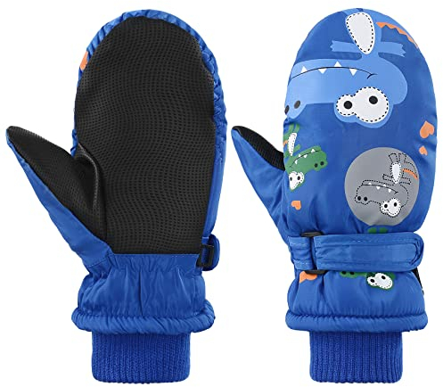 Durio Kinder Skihandschuhe Wasserdicht Fäustlinge Kinder Fausthandschuhe Winddicht Kinderhandschuhe Winter Handschuhe Blau 2-5 Jahre