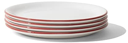 Made In Cookware - Set di 4 - Piatti per Pane e Burro - Prodotto in Inghilterra - Bianco con Bordo Rosso - Porcellana