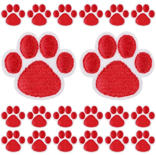 Gadpiparty 20 Pack Dog Paw Print Patch Embroidered Sew on Applique for Clothes Jackets Backpacks Hats Shoes and Bags Glue-Back Embroidery Patch for DIY Sewing Crafts