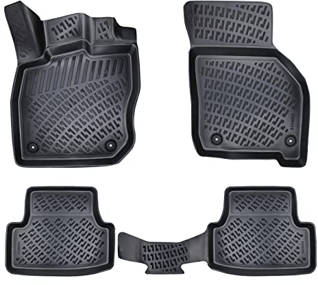 Rizline Passgenau 3D Fussmatten Auto Kompatibel mit Volkswagen Golf 8 Automatik 2020-2023 Auto Zubehör 1. und 2. Reihe Gummimatten Autos TPE Allwetter Geruchlos rutschfest Schwarz