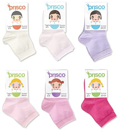 Prisco Calze Neonato Cotone 0-3 Anni Calzini Bambino 0-36 Mesi Estivi Freschi Traspiranti 6 Paia (CORTO F 16-19)