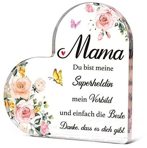 COLOFALLA Geschenk für Mama, 15cm Herz Aufsteller, Geburtstagsgeschenk für Mama von Tochter Sohn, zum Geburtstag Muttertag Weihnachten für Mutter Frau Schild zum Hinstellen