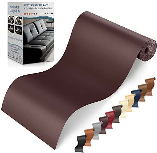 Leder Reparatur Set Dunkelbraun, 10 x 160cm Kunstleder Selbstklebend, Lederflicken Selbstklebend Leder Patch für Couch, Sofa, Autositze Zubehör,Jacken, Handtaschen