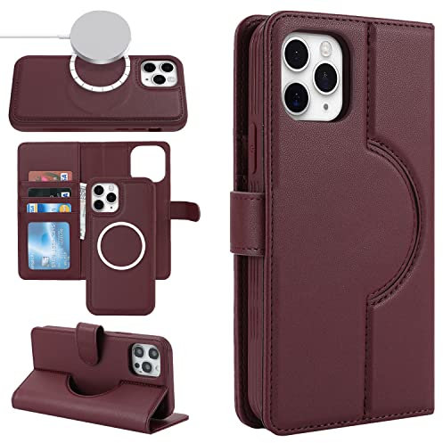 Cavor iPhone 12/12 Pro Case Magsafe,iPhone 12/12 Pro Phone Case With Card Holders,Flip Leather Wallet Case,[Detachable 2 in 1][Magnetic Closure],Phone Case for iPhone 12/12 Pro - Red