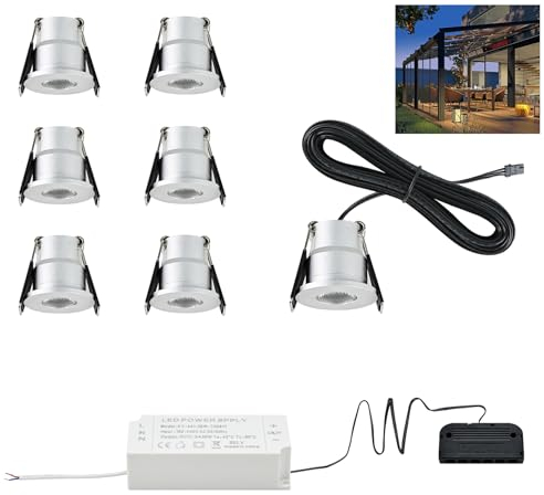 Mini LED Spot Einbaustrahler 12V 3W Terrassenbeleuchtung Außen IP65 Einbaustrahler Aussen 2700K/4000K/5000K, Deckenspots Mit Trafo, Einbauleuchte Einbauspot Aluminium für Bad,Terrassendach, 6er Set