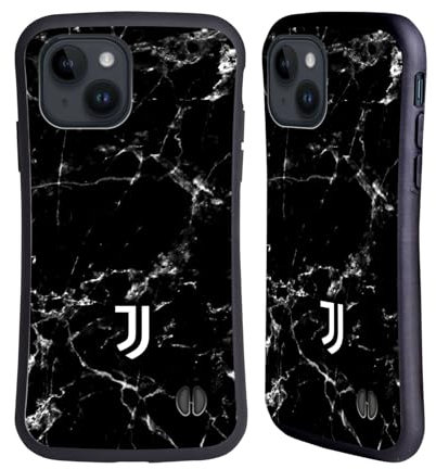 Head Case Designs Offizielle Juventus Football Club Schwarz 2 Marmor Hybride Handyhülle Hülle Huelle kompatibel mit Apple iPhone 15