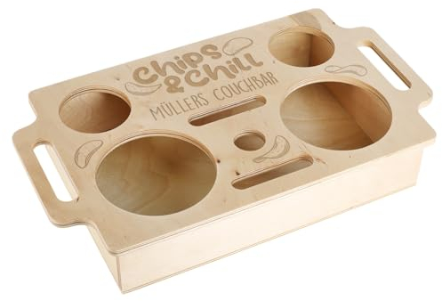 Herz & Heim® Praktische Snackbar mit verschiedenen Motiven und personalisierter Gravur (Chips & Chill)