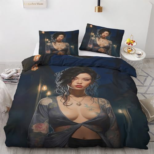Bettwäsche Sexy Frau 135x200 Winter - Bettbezug Nackte Frauen, Bettwäsche-Sets 2 teilig, Weich & Atmungsaktiv Mikrofaser Wendebettwäsche und 1 Kissenbezug 80x80 mit Reißverschlus H&9-140