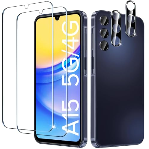 ivoler 2 Piezas Protector de Pantalla para Samsung Galaxy A15 4G / A15 5G/M15 5G con 2 Piezas Protector de Lente de Cámara y Marco de Instalación, Cristal Templado Anti-Arañazos, 9H Dureza, Ultra HD