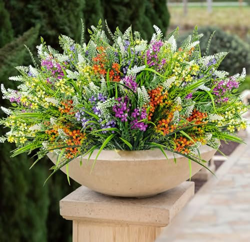 Mutcolor Künstliche Outdoor-Blumen, künstliche Kunststoffpflanzen, UV-beständig, Grünsträucher für Außendekorationen, Garten, Pflanzgefäße, Töpfe, Veranda, Fenster, Kastenarrangements, 8 Bündel