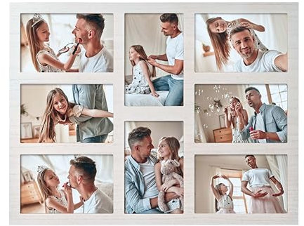 Bilderrahmen für mehrere Bilder, 10 x 15 cm, 8 Öffnungen, Collage, Fotorahmen für Wand, Tischständer, weißes Bilderrahmen-Set für Heimdekoration, Familiengeschenke