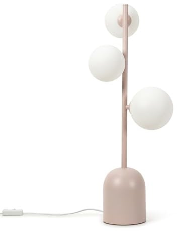 ValueLights | Blush Pink Metal 3 Way Bedside Table Lamp with Glass Globe Lampshade | Home Décor, Bedside & Desk Lamp | Includes Bulb [3000K Warm White]