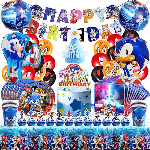94 Pièces Décoration Soni - Kit Anniversaire Thème Soni Avec Ballons, Vaisselle, Serviettes en Papier et Accessoires de Fête
