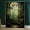 Dark Academia Poster, ästhetisches Vintage-Wandkunst, Gothic-Bilder, Vintage, Gothic, Leinwand, Wandkunst, mittelalterliches Schloss, übergewachsen, botanisches Cottagecore-Poster, grün, natürlich,
